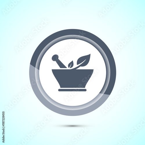 Mortar and pestle icon design illustration. Pharmacy sign symbol for app, website, and logo. Gray color button design