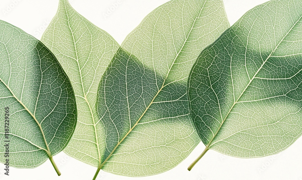 Obraz premium Green leaves, nature, botanical, background, white, design, texture, pattern, spring