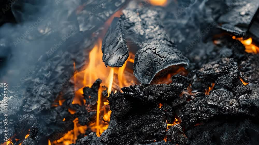 Burning Teflon material creates smoke and embers in seamless timelapse view, burnt and smoking Teflon seamless ing timelapse virtual video Background Burning Teflon material creates smoke and embers in seamless timelapse view, burnt and smoking Teflon seamless ing timelapse virtual video Background