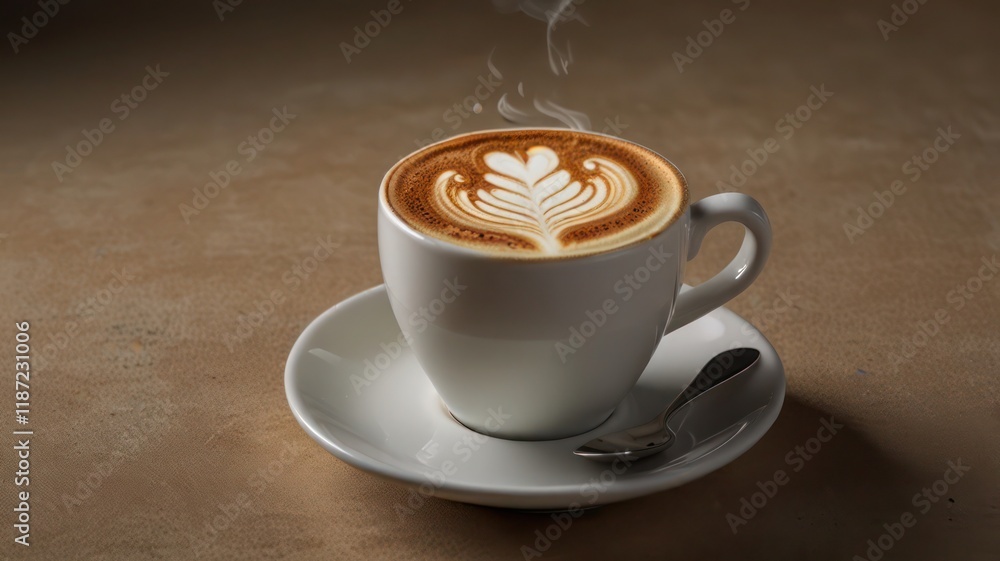 Frothy cappuccino with latte art cut out on an isolated simple minimalist background Frothy cappuccino with latte art cut out on an isolated simple minimalist background