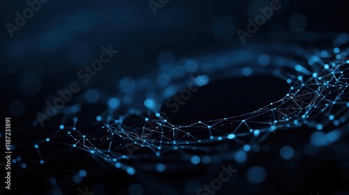 Cyber security. Glowing Blue Digital Particles Forming a Circular Grid on a Dark Background. Abstract Technology Concept.