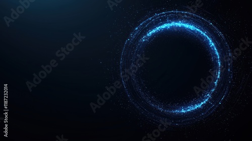 Cyber security. Glowing Blue Digital Particles Forming a Circular Grid on a Dark Background. Abstract Technology Concept.
