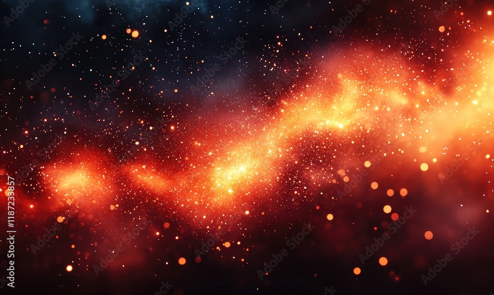 Fototapeta premium Fiery cosmic energy wave in dark space, ideal for sci-fi backgrounds.