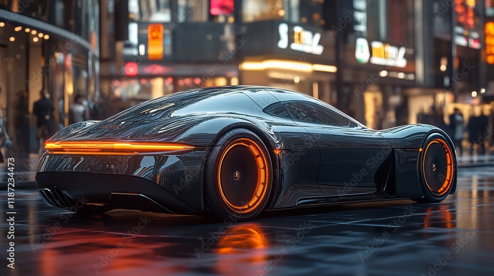 Futuristic Sports Car in City at Night Futuristic Sports Car in City at Night