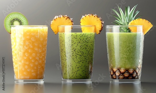 Fresh fruit smoothies in glasses, studio shot. Possible use food photography photo