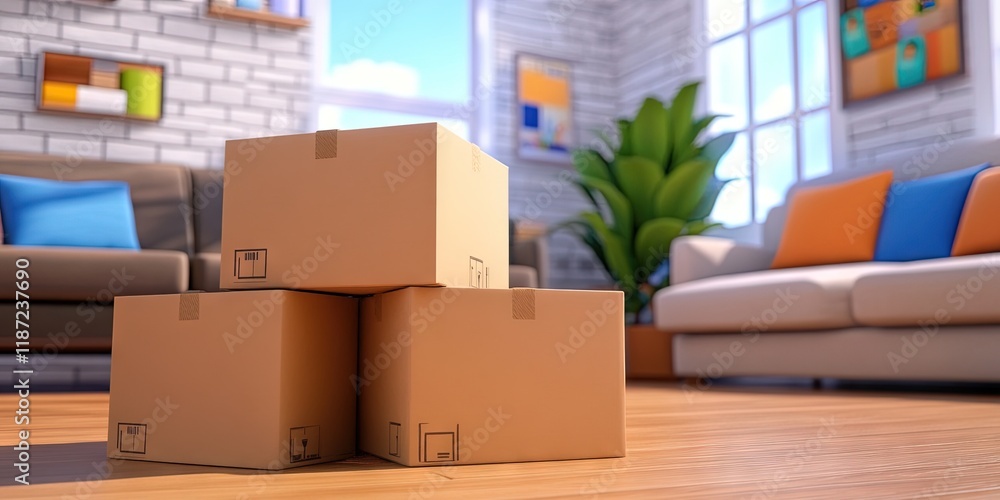 animated cardboard boxes stacked in living room animated cardboard boxes stacked in living room