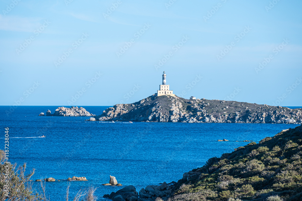 The lighthouse overlooking the cliffs of Isola dei Cavoli in Villasimius