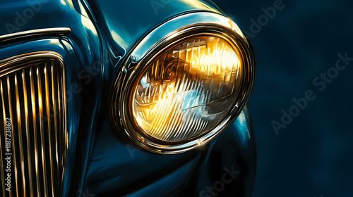 Car headlight detail. Meadowlight. Illustration photo