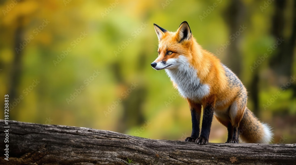 Fototapeta premium Autumn Guardian: A Majestic Red Fox in Its Natural Habitat
