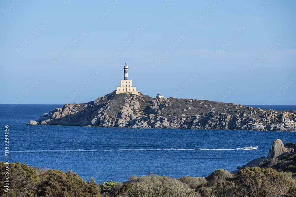 The lighthouse overlooking the cliffs of Isola dei Cavoli in Villasimius