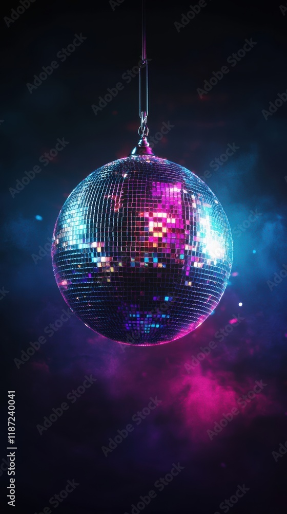 Obraz premium Closeup of sparkling disco ball reflecting rainbow lights