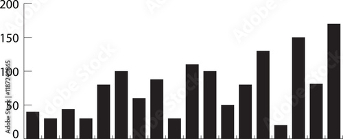 Bar graph, black and white, data visualization, vertical bars, statistical chart, monochrome, varying heights, business report, financial analysis, minimalist design