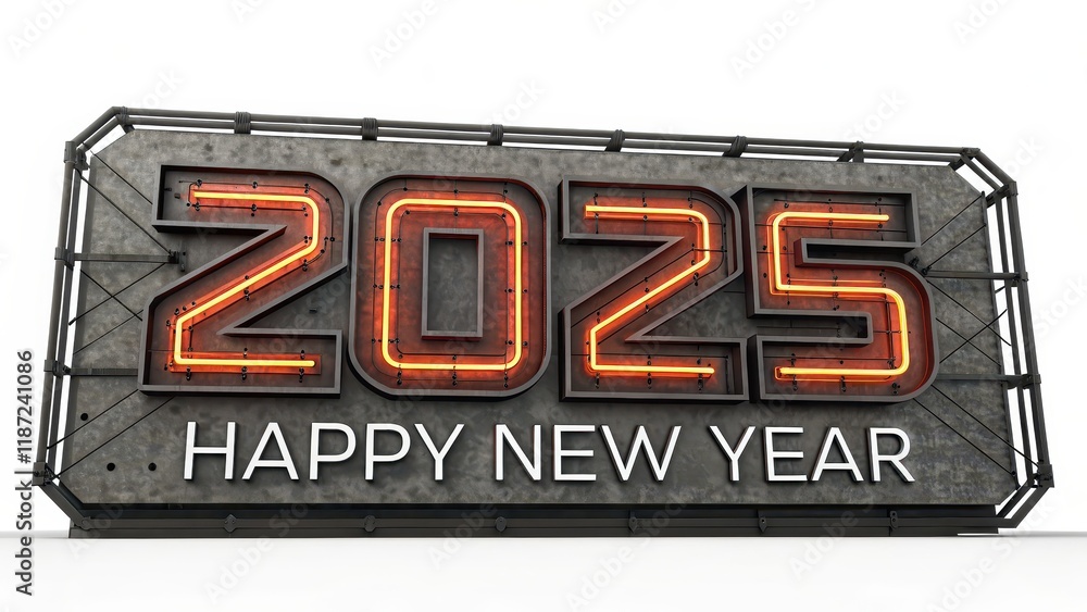 Obraz premium Futuristic Neon Sign for Happy New Year 2025 Celebration Design