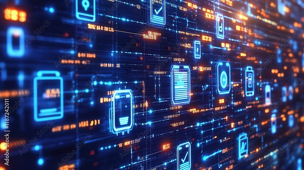 Futuristic Digital Technology Background with Lines and Icons Futuristic Digital Technology Background with Lines and Icons