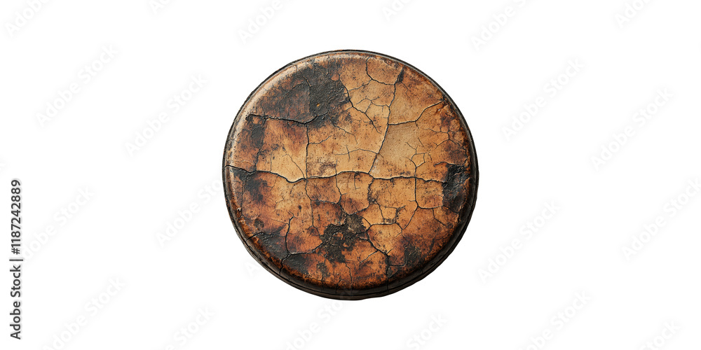 Fototapeta premium Vintage drum with textured surface isolated on transparent background