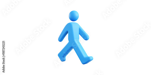 Blue 3d walking person icon isolated on transparent background
