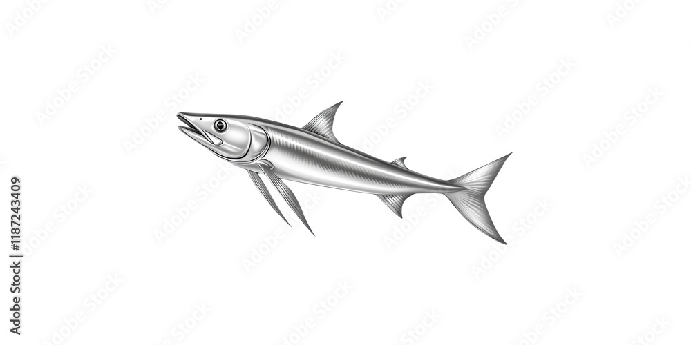Fototapeta premium Silver fish with fins and scales isolated on transparent background