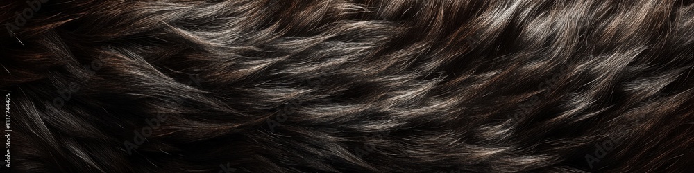Close-up of luxurious dark brown fur texture with soft waves and highlights Close-up of luxurious dark brown fur texture with soft waves and highlights