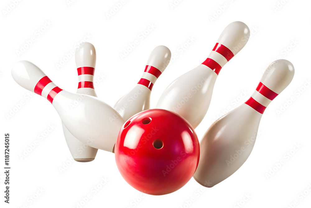 bowling ball hits bowling pins isolated on white background PNG.AI GENERATED bowling ball hits bowling pins isolated on white background PNG.AI GENERATED