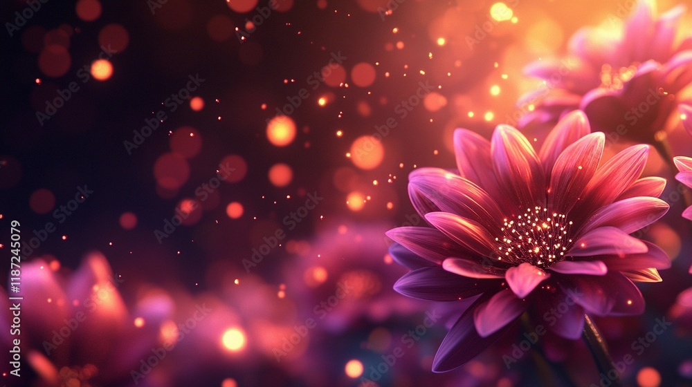 Obraz premium Subtle bokeh lights fading into delicate flower petals, forming a dreamy and romantic background, comic book style