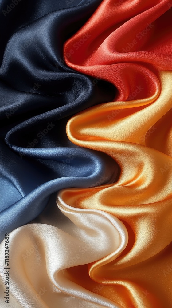 Obraz premium Vibrant Curves of Multicolored Silk Fabric with Flowing Textures and Seamless Waves