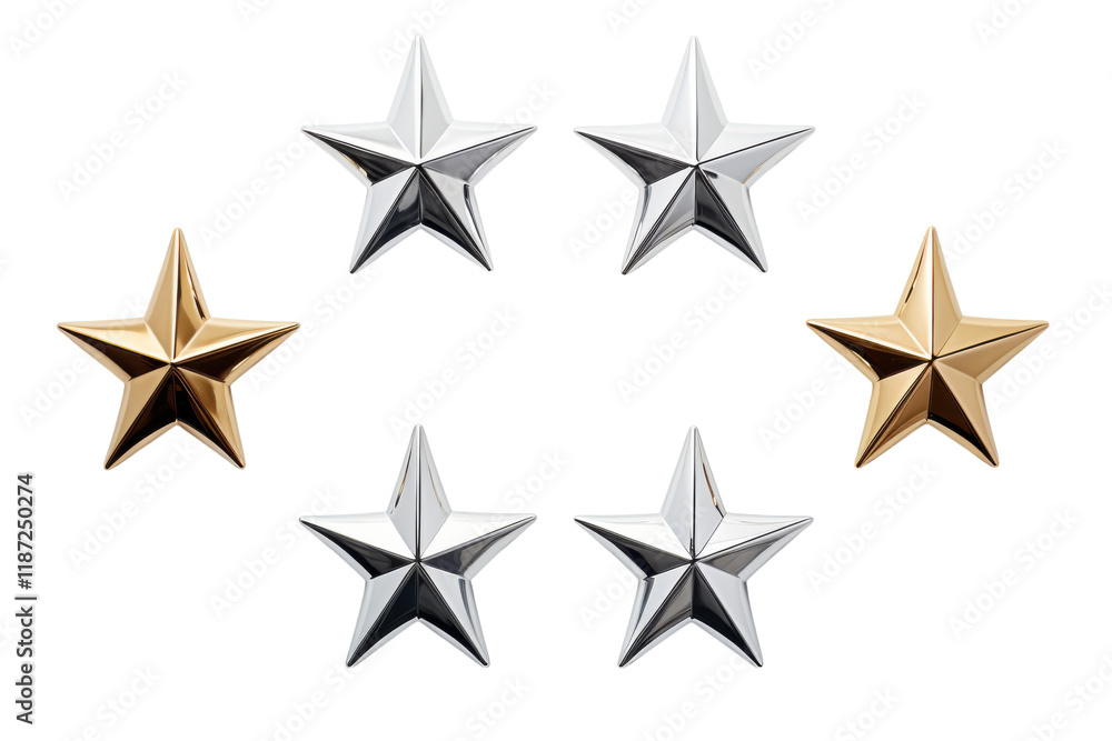 Decorative metallic stars arranged creatively on a neutral background showcasing elegance and style Decorative metallic stars arranged creatively on a neutral background showcasing elegance and style