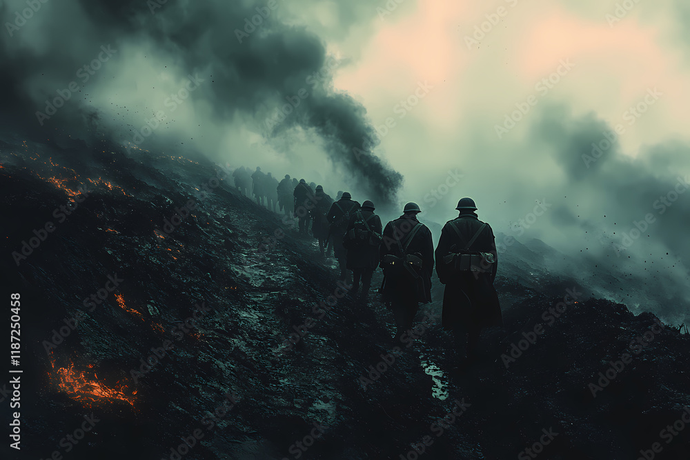 Obraz premium Authentic photographs depicting scenes from the First World War, showcasing soldiers, battlefields, trenches, and historic moments, perfect for historical or educational projects