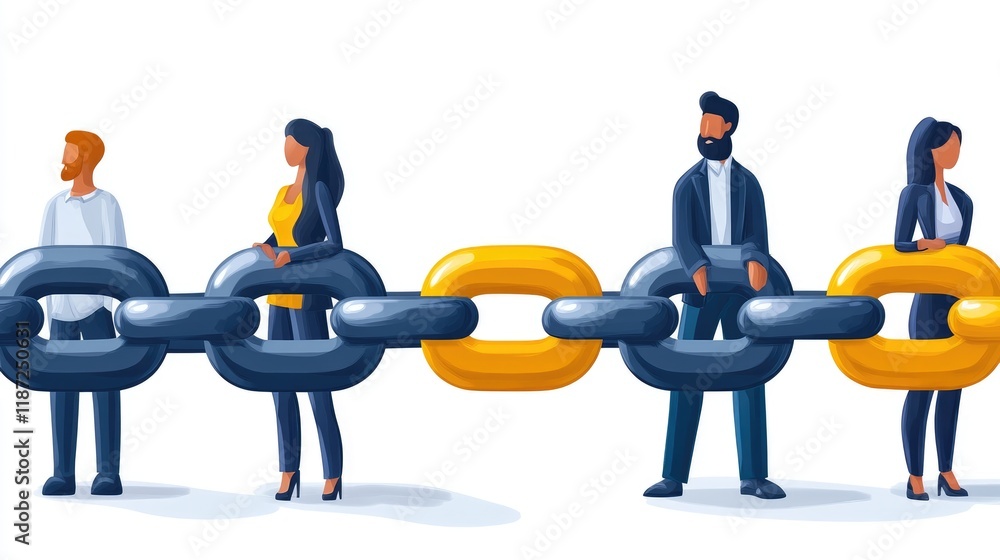 Diverse Professionals Linked by Strong Chain Symbolizing Teamwork and Collaboration Diverse Professionals Linked by Strong Chain Symbolizing Teamwork and Collaboration