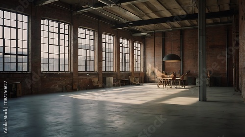 Wallpaper Mural Bright Industrial Loft with Large Windows, Concrete Floors, and Sunlit Interior Torontodigital.ca