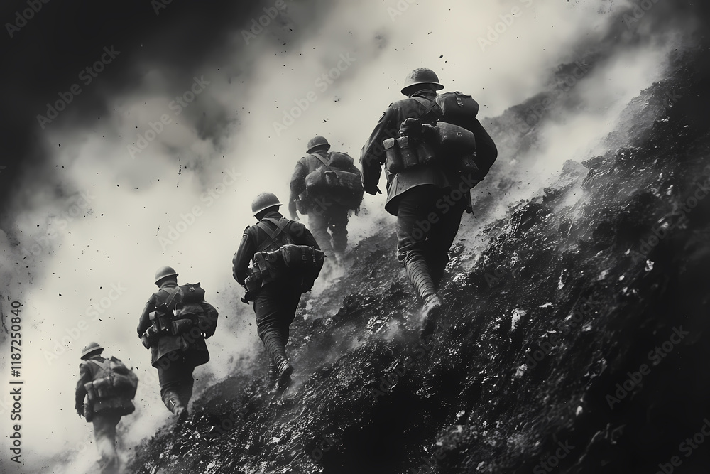 Obraz premium Authentic photographs depicting scenes from the First World War, showcasing soldiers, battlefields, trenches, and historic moments, perfect for historical or educational projects