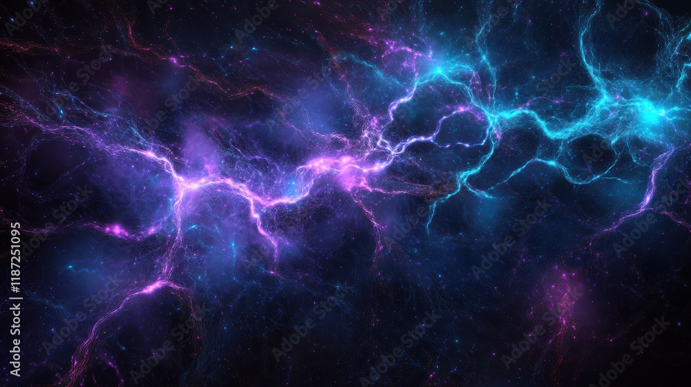 Fototapeta premium Schematic abstract with interconnected nodes in purple and blue