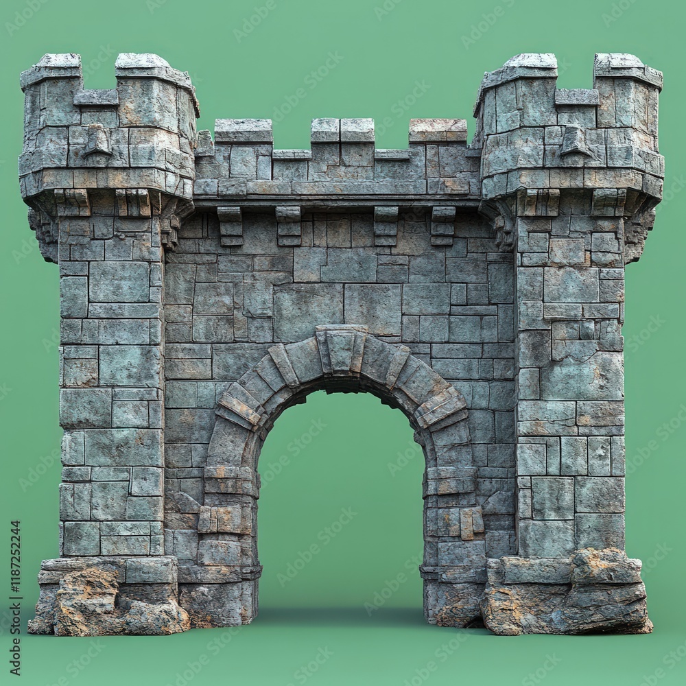 Fototapeta premium Stone archway, castle gate, weathered facade.