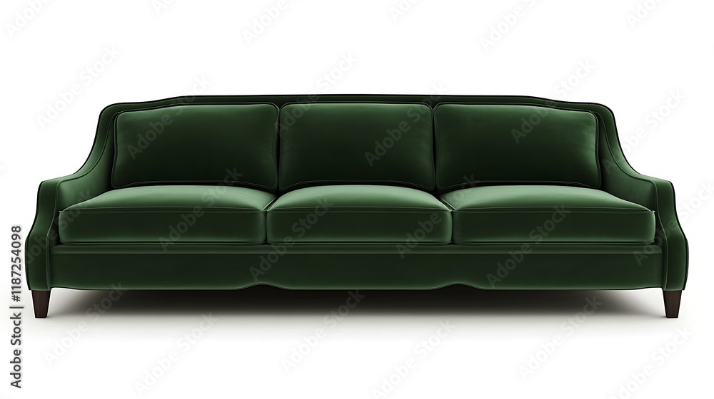 Modern sofa in deep emerald green with a sculptural frame and luxurious fabric Modern sofa in deep emerald green with a sculptural frame and luxurious fabric