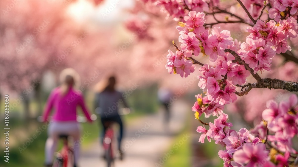 Springtime Cycling Amidst Blooming Cherry Blossoms Springtime Cycling Amidst Blooming Cherry Blossoms
