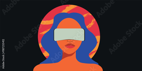 retro futuristic woman in vr headsets illustration virtual reality
