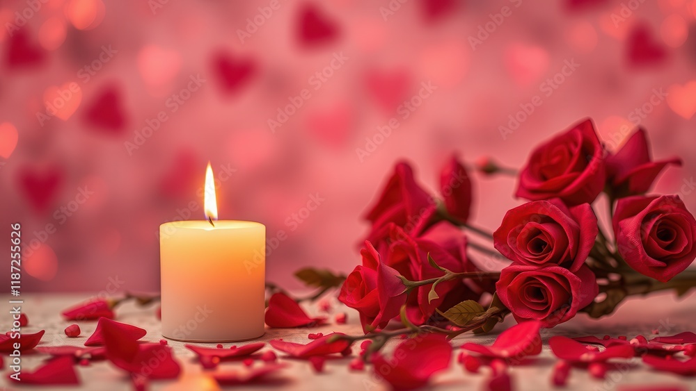 Romantic background with candles and rose petals. Romantic background with candles and rose petals.