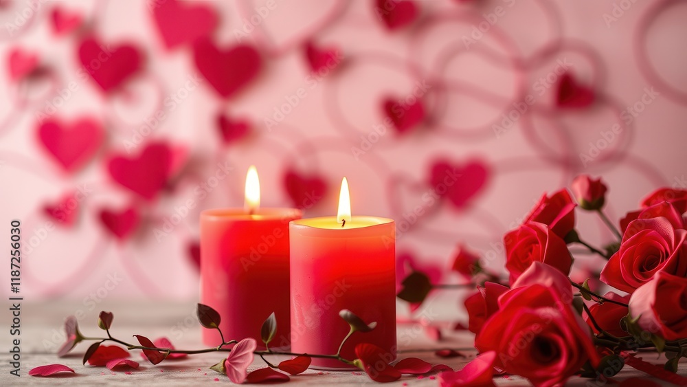 Romantic background with candles and rose petals. Romantic background with candles and rose petals.