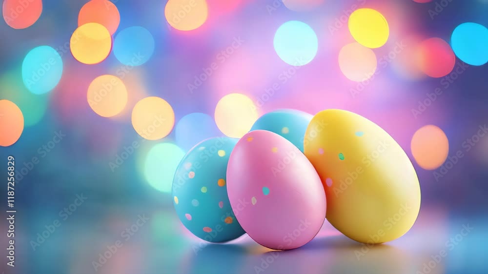 Colorful Pastel Eggs Glowing Under Sparkling Lights Create a Joyful Springtime Atmosphere Colorful Pastel Eggs Glowing Under Sparkling Lights Create a Joyful Springtime Atmosphere