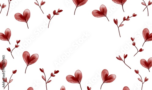Wallpaper Mural Heart-shaped leaves border; white background; romantic design; Valentine's Day card Torontodigital.ca