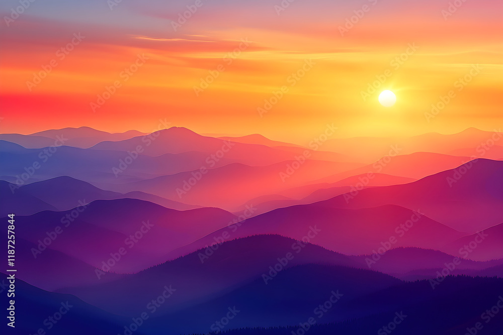 Ethereal Sunset Over Rolling Hills with Distant Silhouettes and Soft Horizon Glimmers Ethereal Sunset Over Rolling Hills with Distant Silhouettes and Soft Horizon Glimmers