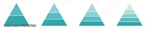 Pyramid infographic blue set. Triangle hierarchy data segments collection on white background. Pyramid for infographic of process.  pyramid chart infographic flat vector diagram presentation.