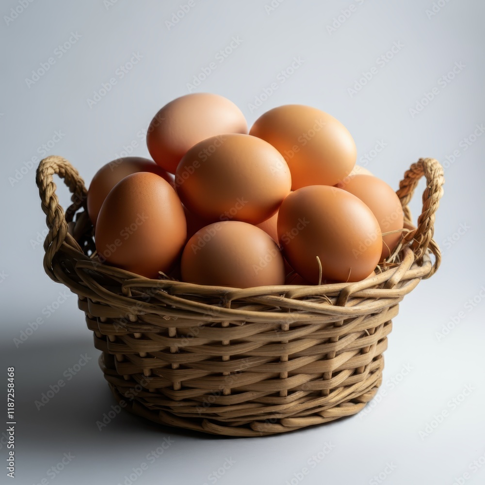 Brown eggs, woven basket, natural lighting, close-up, soft focus, organic farm fresh, rustic kitchen, beige tones, simple composition, food photography, textured background, healthy ingredients, farm Brown eggs, woven basket, natural lighting, close-up, soft focus, organic farm fresh, rustic kitchen, beige tones, simple composition, food photography, textured background, healthy ingredients, farm