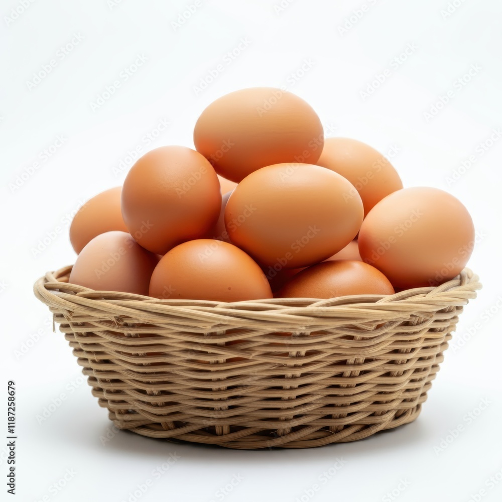 Brown eggs, woven basket, natural lighting, close-up, soft focus, organic farm fresh, rustic kitchen, beige tones, simple composition, food photography, textured background, healthy ingredients, farm Brown eggs, woven basket, natural lighting, close-up, soft focus, organic farm fresh, rustic kitchen, beige tones, simple composition, food photography, textured background, healthy ingredients, farm