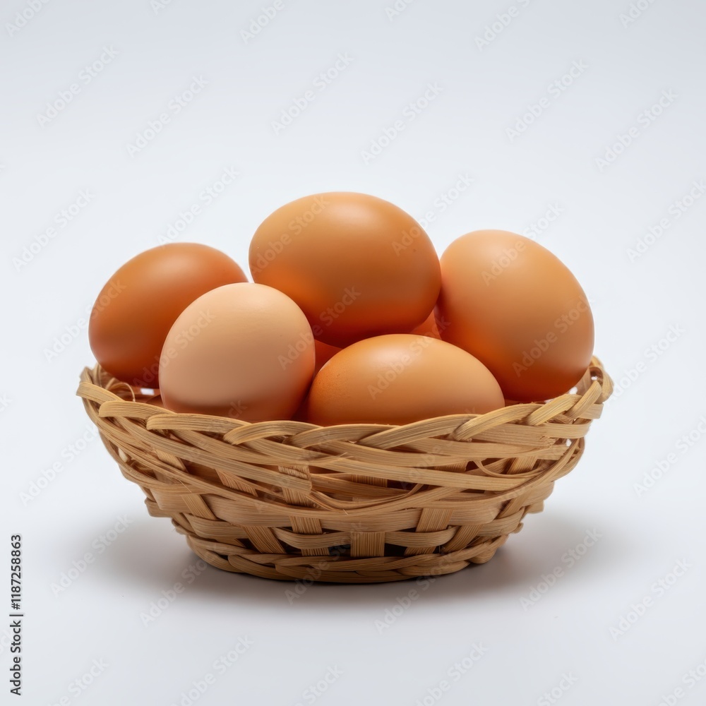 Brown eggs, woven basket, natural lighting, close-up, soft focus, organic farm fresh, rustic kitchen, beige tones, simple composition, food photography, textured background, healthy ingredients, farm Brown eggs, woven basket, natural lighting, close-up, soft focus, organic farm fresh, rustic kitchen, beige tones, simple composition, food photography, textured background, healthy ingredients, farm