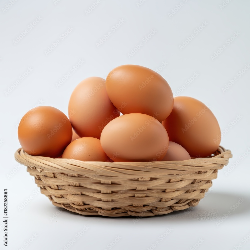 Brown eggs, woven basket, natural lighting, close-up, soft focus, organic farm fresh, rustic kitchen, beige tones, simple composition, food photography, textured background, healthy ingredients, farm Brown eggs, woven basket, natural lighting, close-up, soft focus, organic farm fresh, rustic kitchen, beige tones, simple composition, food photography, textured background, healthy ingredients, farm