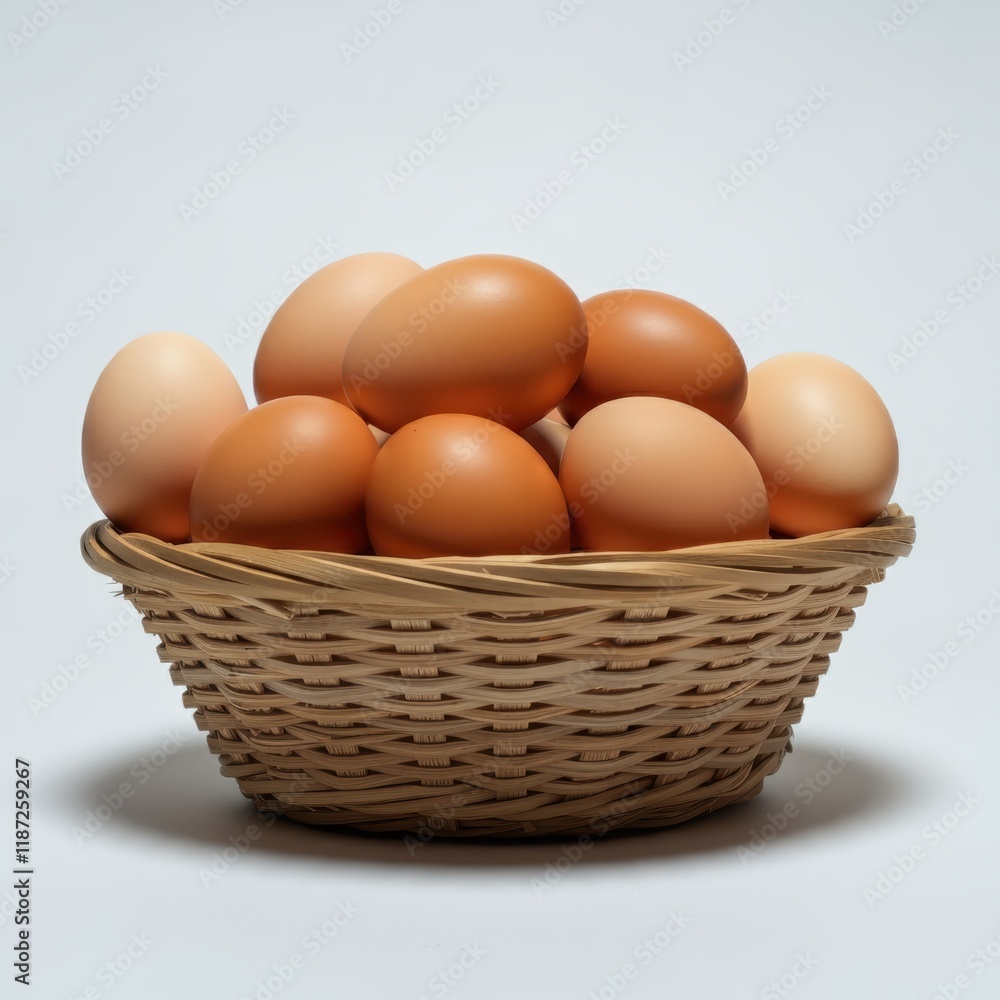 Brown eggs, woven basket, natural lighting, close-up, soft focus, organic farm fresh, rustic kitchen, beige tones, simple composition, food photography, textured background, healthy ingredients, farm Brown eggs, woven basket, natural lighting, close-up, soft focus, organic farm fresh, rustic kitchen, beige tones, simple composition, food photography, textured background, healthy ingredients, farm