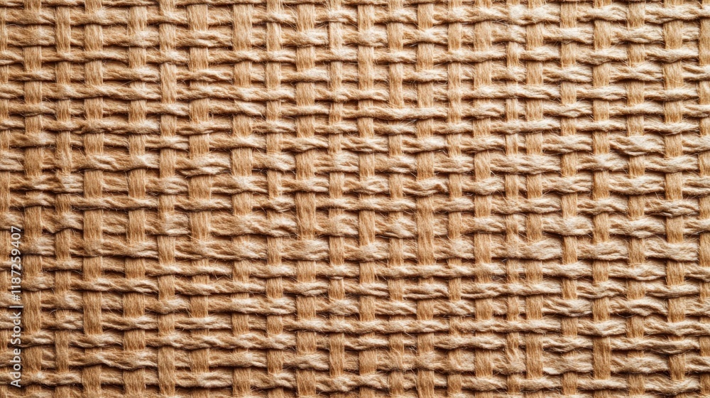 Close-up of a tightly woven, rough-textured fabric with a grid-like pattern, likely made of natural fibers such as jute or burlap Close-up of a tightly woven, rough-textured fabric with a grid-like pattern, likely made of natural fibers such as jute or burlap