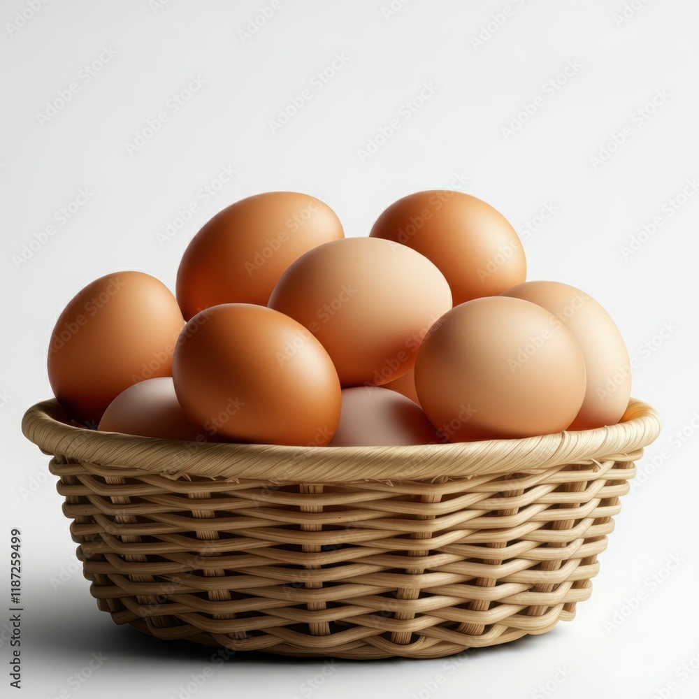 Brown eggs, woven basket, natural lighting, close-up, soft focus, organic farm fresh, rustic kitchen, beige tones, simple composition, food photography, textured background, healthy ingredients, farm Brown eggs, woven basket, natural lighting, close-up, soft focus, organic farm fresh, rustic kitchen, beige tones, simple composition, food photography, textured background, healthy ingredients, farm