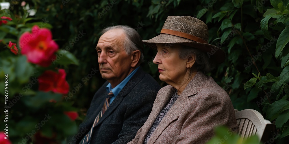 This image portrays a contemplative elderly couple sitting in a serene garden, highlighting the tranquility and wisdom that comes with years of companionship. This image portrays a contemplative elderly couple sitting in a serene garden, highlighting the tranquility and wisdom that comes with years of companionship.