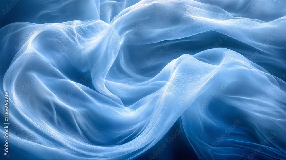 Obraz premium Soft blue fabric flows gracefully in gentle waves on a serene backdrop